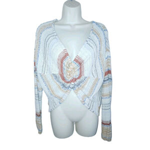 Crop Top XL Long Sleeved Knit Knot V Neck Sweater Striped Multicolor